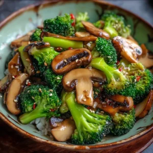 Delicious broccoli and mushroom stir fry served in a bowl