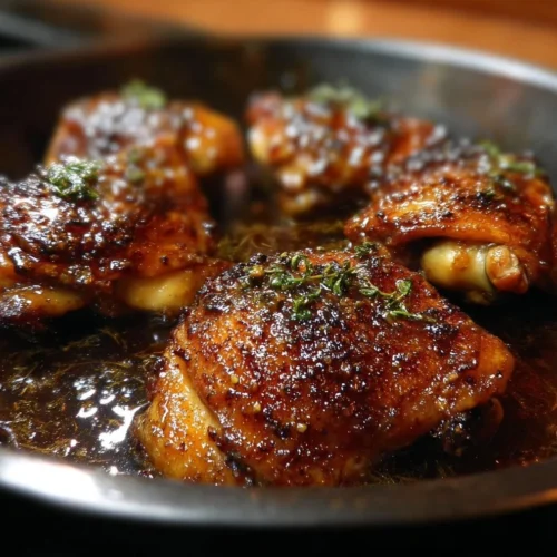 Delicious brown sugar chicken thighs glazed with a sweet sauce.