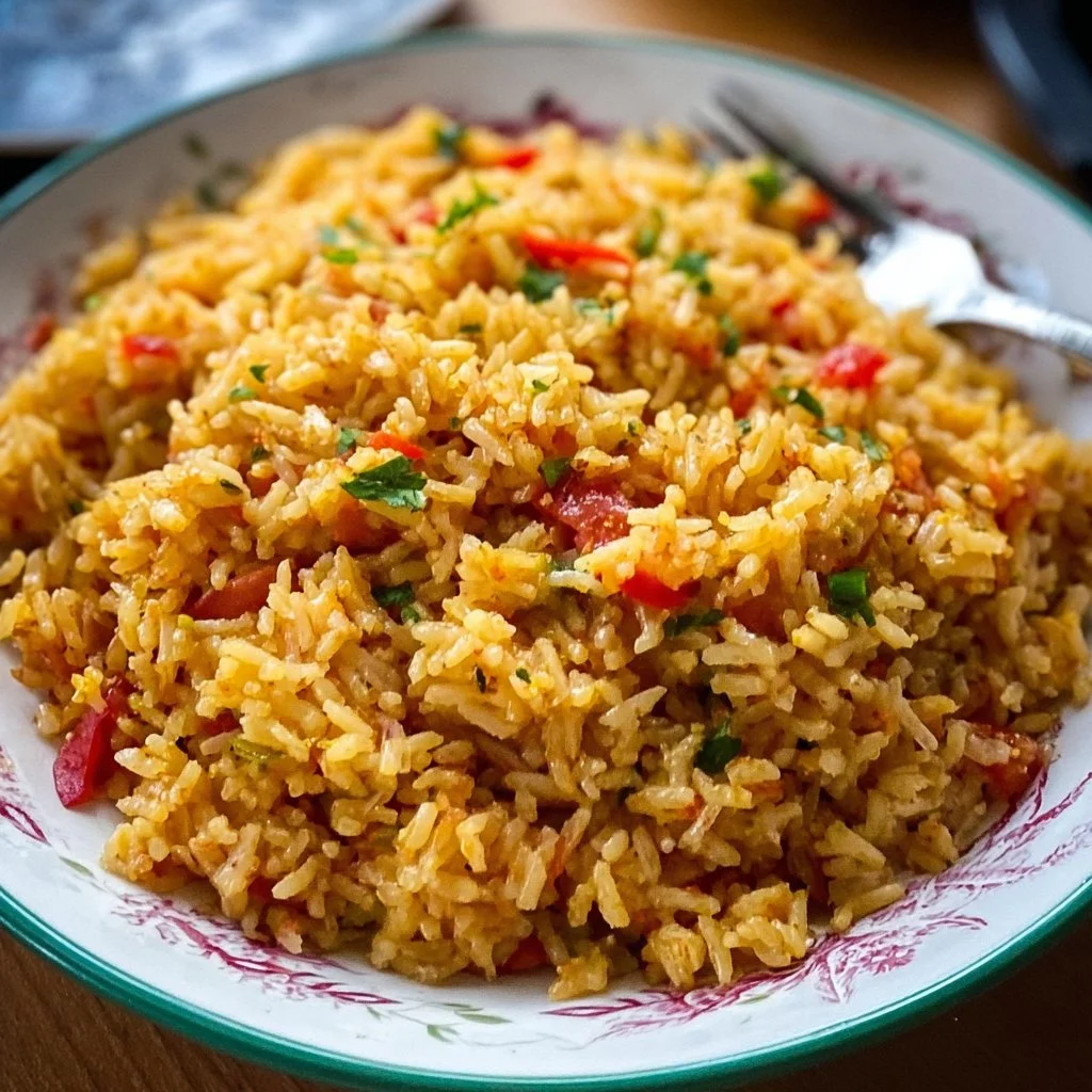 Delicious Cajun Rice dish topped with fresh herbs and spices.