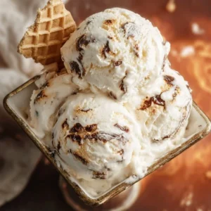 Campfire s'mores ice cream with graham cracker and chocolate toppings