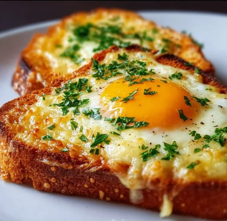 Delicious Cheesy Egg Toast topped with melted cheese and egg on a crispy slice of bread.