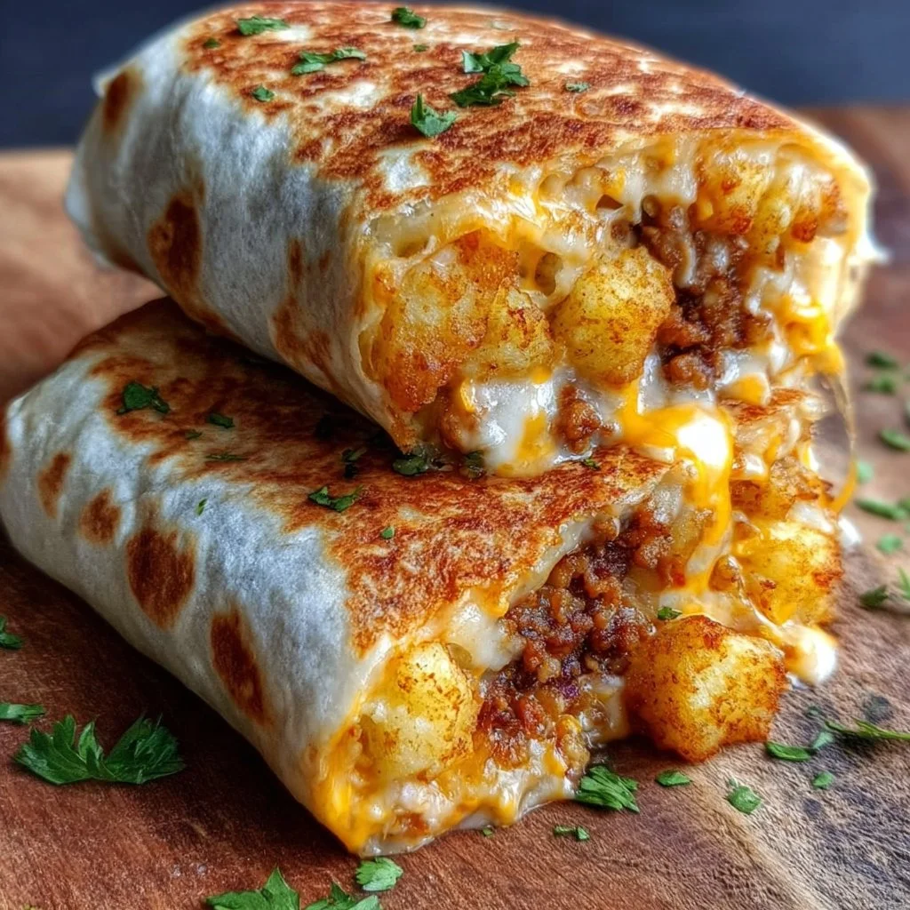 Delicious cheesy potato burritos wrapped in a tortilla