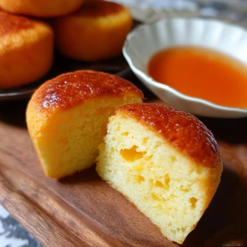 Fluffy Chinese Egg Cakes served on a plate with toppings