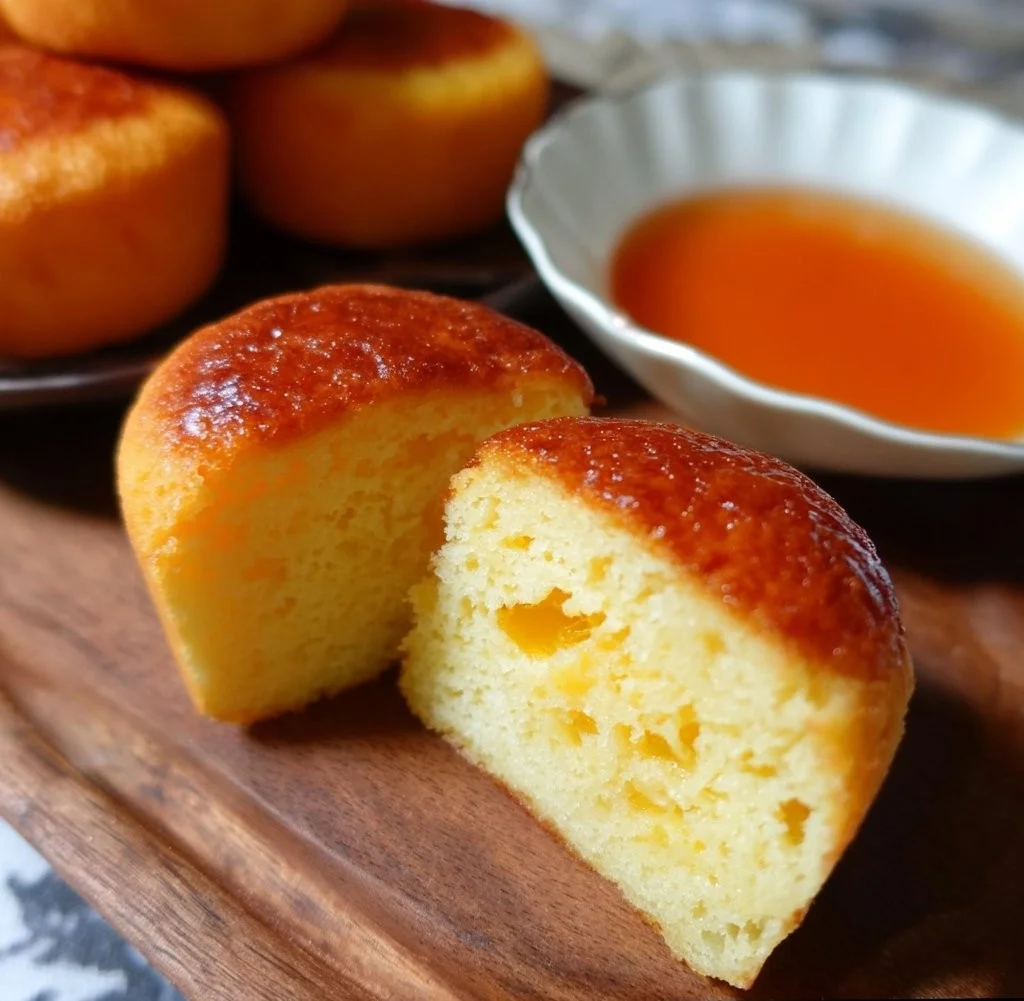 Fluffy Chinese Egg Cakes served on a plate with toppings