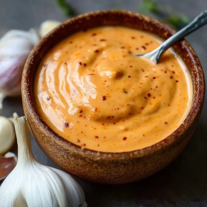 Delicious homemade Chipotle Sauce with garlic and sour cream in a bowl