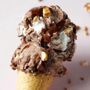 Chunky Rocky Road Ice Cream with chocolate, marshmallows, and nuts