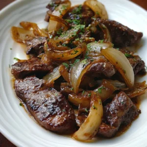 Classic Beef Liver with Sautéed Onions Classic beef liver dish with sautéed onions garnished on a plate