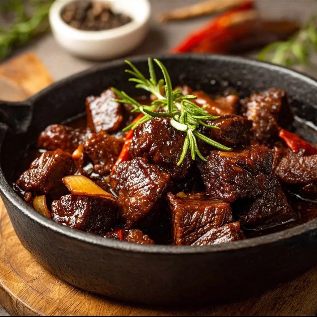 Classic braised beef cubes cooked with refined techniques for a delectable dish