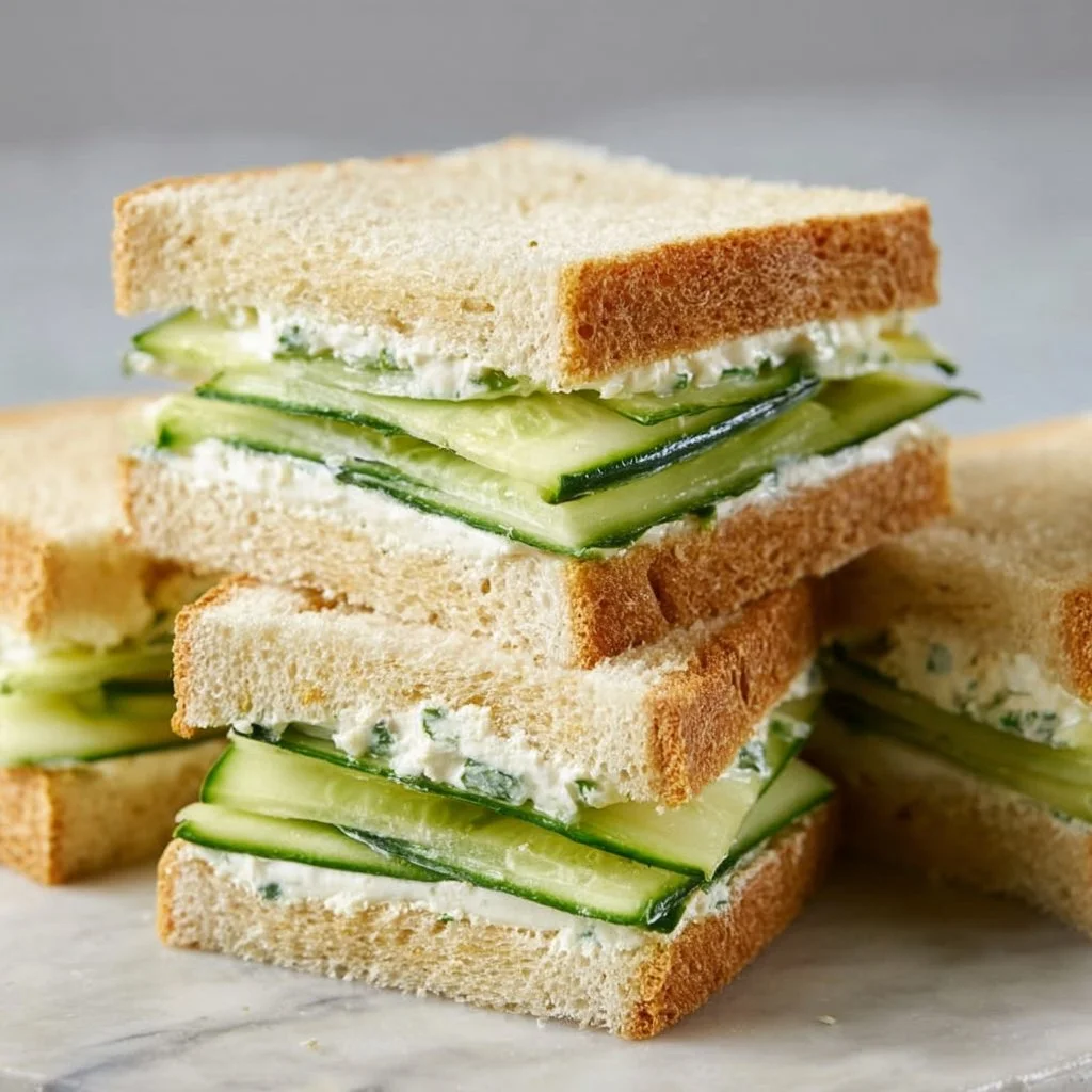 Classic cucumber sandwiches served on a plate ready for a tea party