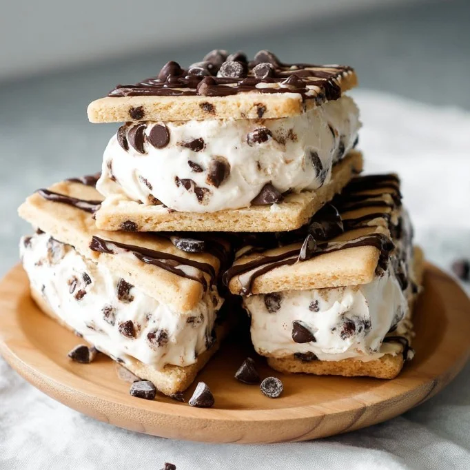 Home Delicious cookie dough ice cream sandwiches with chocolate chips