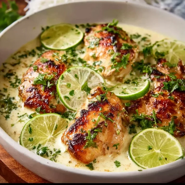 Creamy Coconut Lime Chicken served on a plate with garnishes