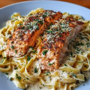 Creamy Garlic Butter Salmon Fettuccine That Delights Every Bite Delicious creamy Garlic Butter Salmon Fettuccine served in a bowl