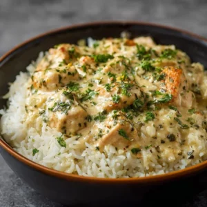 Creamy Herb Chicken served with Basmati Rice in a one-pan meal