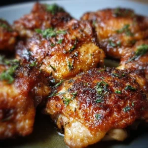Crispy Baked Bone-In Chicken Thighs Crispy baked bone-in chicken thighs ready to serve