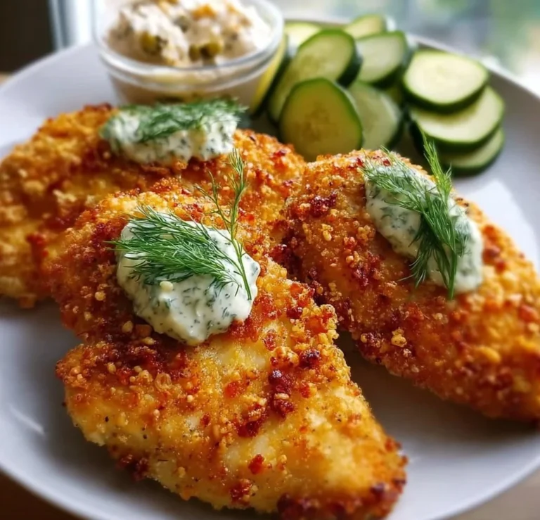 Crispy Dill Pickle Parmesan Chicken with herbs and spices