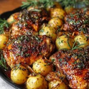 Crispy one-pan lemon herb chicken with baby potatoes