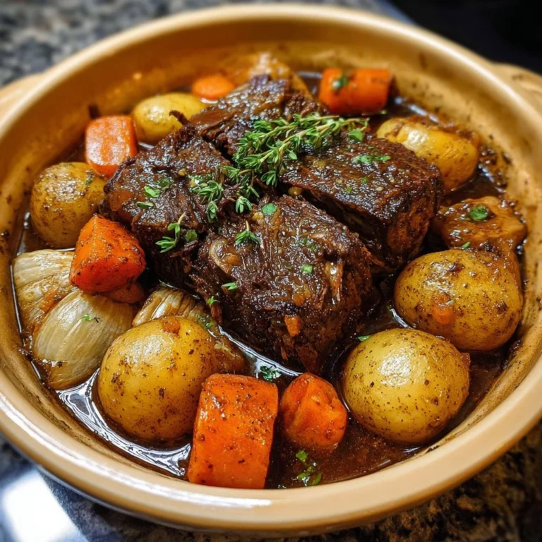 Delicious Crockpot pot roast cooking in a slow cooker.