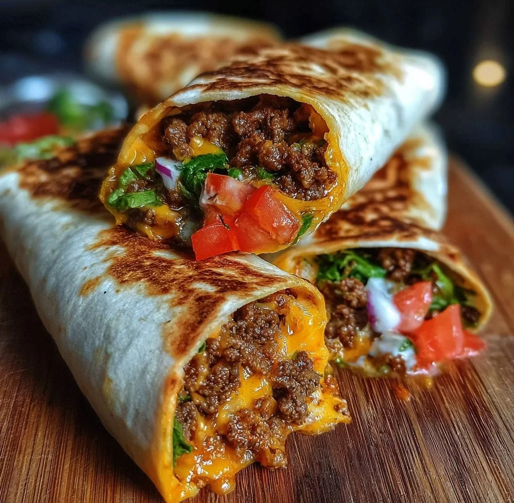 Delicious Doritos beef nacho wraps with melted cheese and toppings