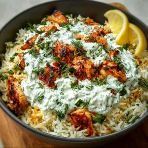 Dump And Bake Chicken Tzatziki Rice for Effortless Flavor Baked chicken tzatziki rice dish served in a vibrant bowl