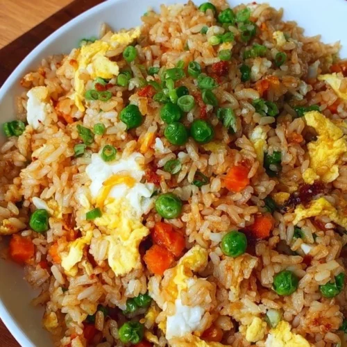 A bowl of easy fried rice with colorful vegetables and chopsticks