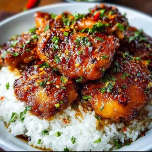 Delicious honey garlic chicken thighs served with vegetables