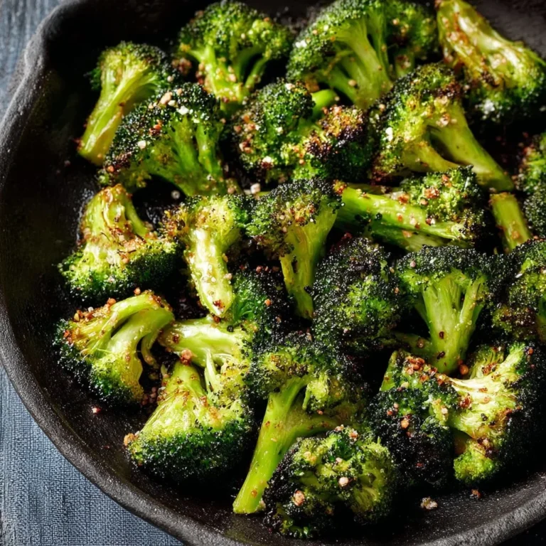 Oven roasted broccoli served on a plate, crispy and golden brown