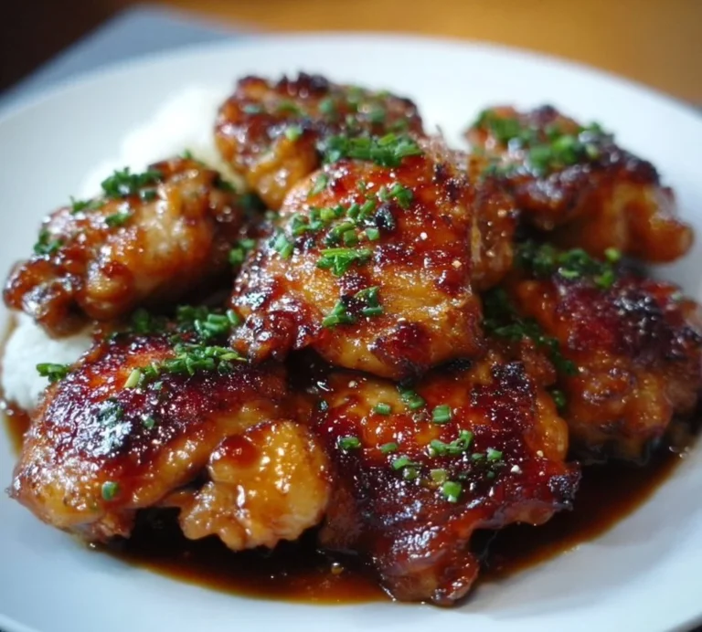 Delicious soy garlic chicken thighs plated with herbs and sesame seeds