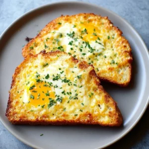 Crispy egg and cheese toasts garnished with herbs on a wooden plate