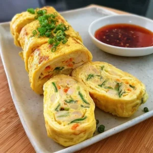 Egg Roll (Korean Rolled Omelette) Delicious Korean rolled omelette served on a plate