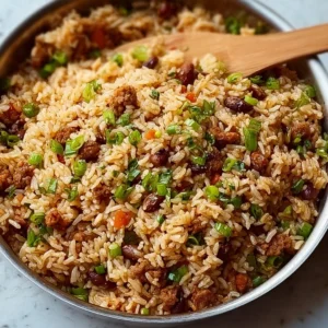 Bowl of flavorful Jailhouse Rice with vegetables and spices, easy one-pot recipe.
