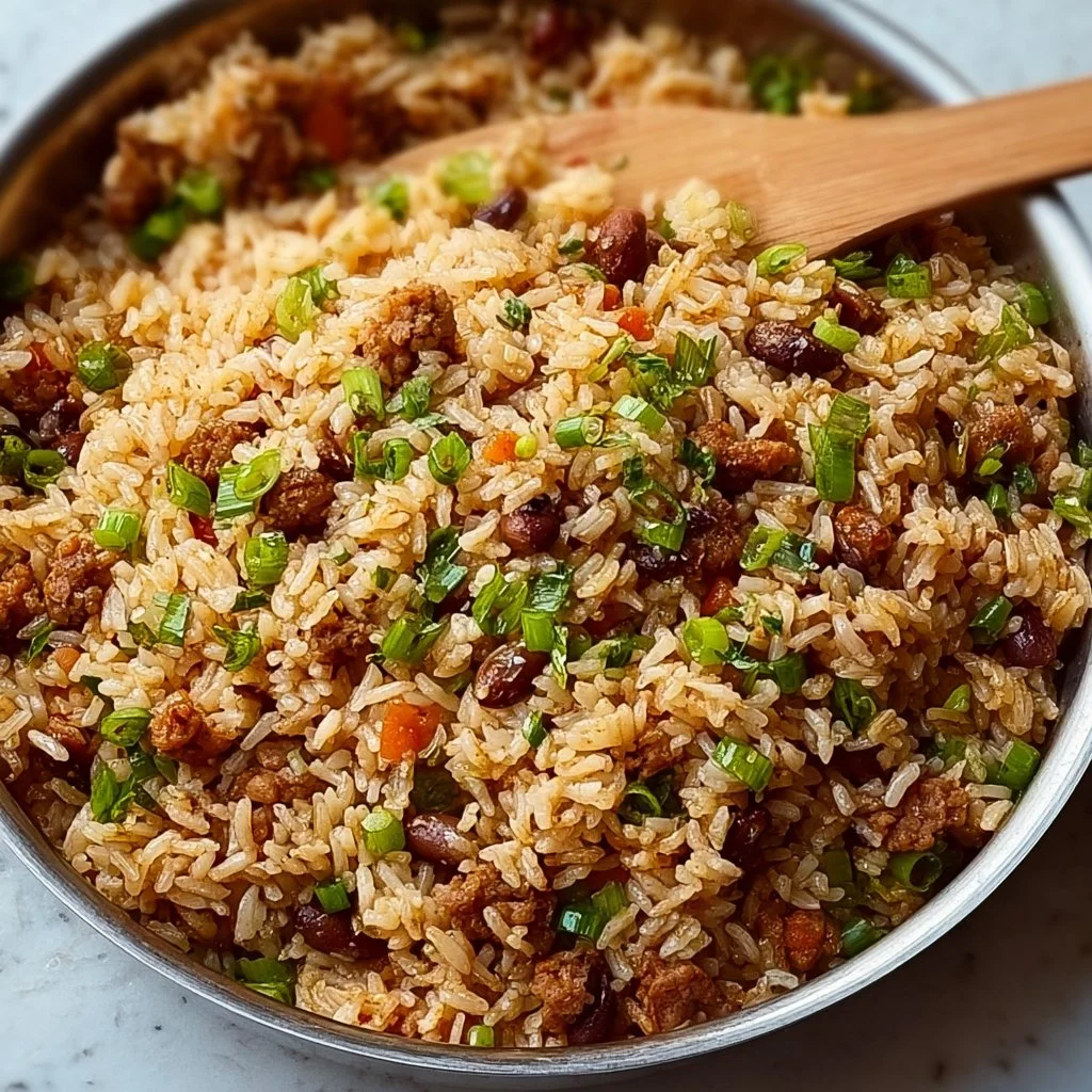 Bowl of flavorful Jailhouse Rice with vegetables and spices, easy one-pot recipe.