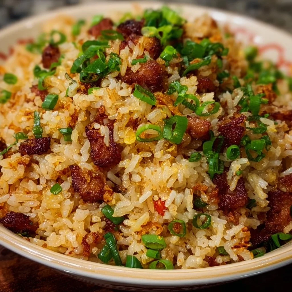 Home Delicious Jailhouse Rice served in a bowl, showcasing vibrant ingredients.