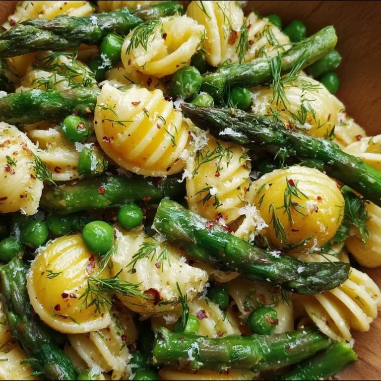 Spring pasta salad with asparagus and lemon dill vinaigrette