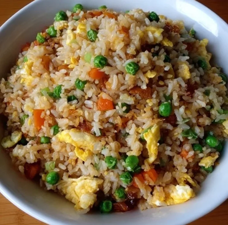 Delicious homemade fried rice served with vegetables and herbs.