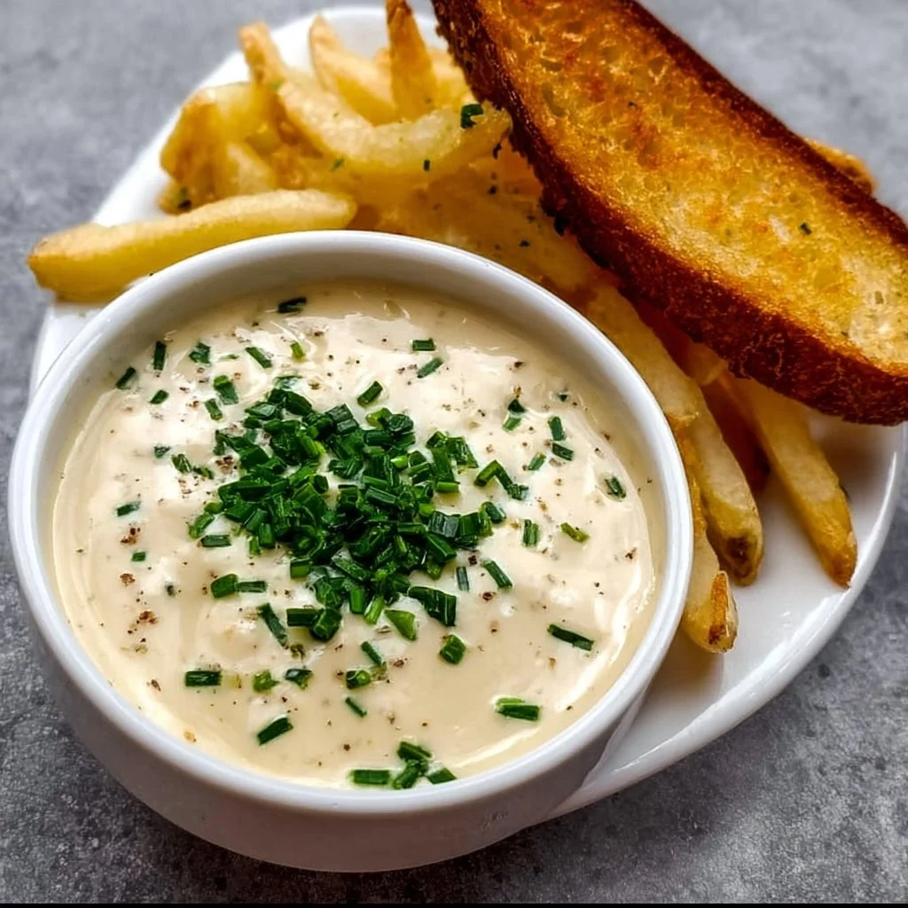 Homemade garlic aioli served with fresh vegetables and bread