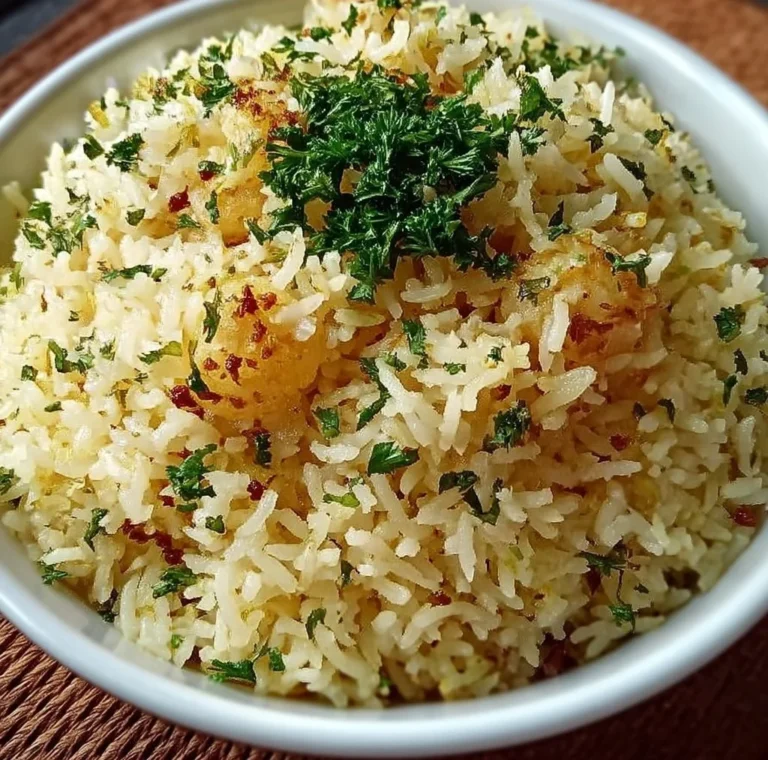 Delicious serving of Garlic Butter Rice with herbs and spices