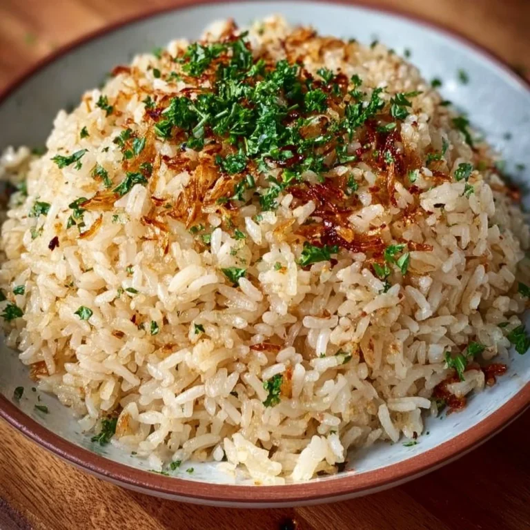 Healthy Garlic Parmesan Rice dish garnished with parsley in a bowl