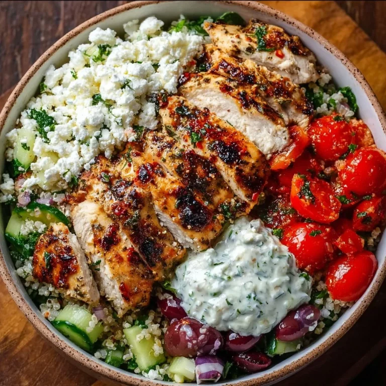 Healthy Greek Chicken Bowl with fresh vegetables and herbs