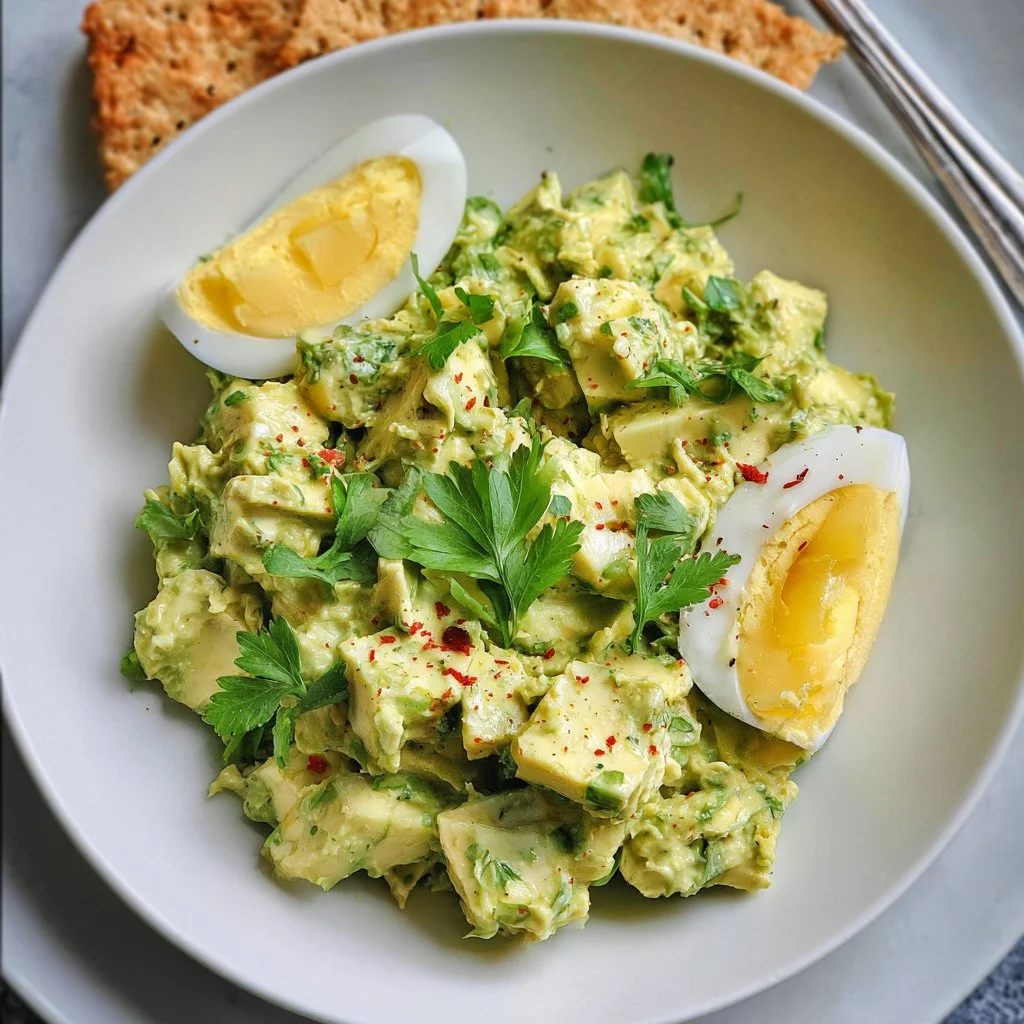 Home Herby avocado egg salad with fresh herbs and spices for a quick lunch