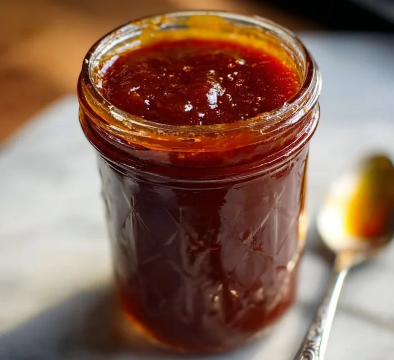 Bowl of homemade BBQ sauce with fresh ingredients