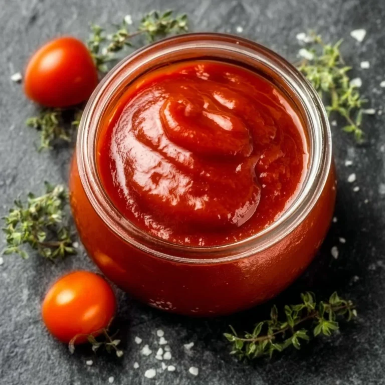 Homemade healthy ketchup made with natural ingredients in a bottle