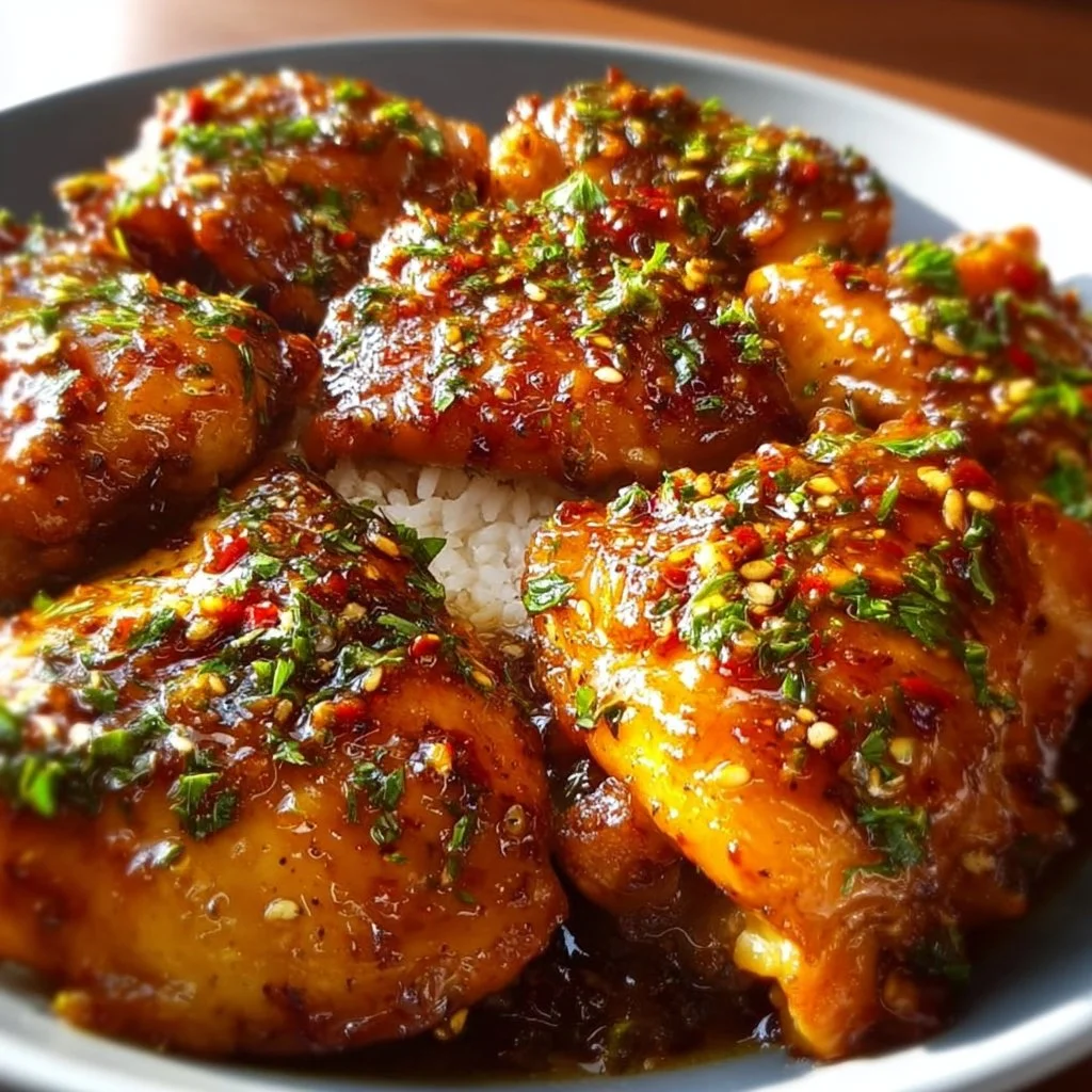 Delicious Honey Garlic Chicken Thighs served with fresh vegetables