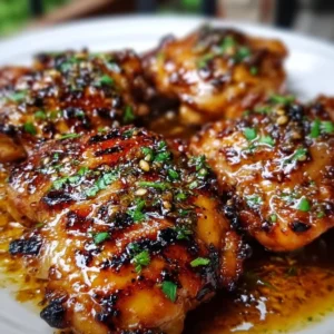 Honey Garlic Chicken Thighs Honey Garlic Chicken Thighs served with vegetables on a white plate