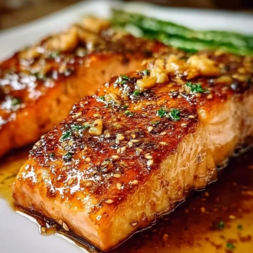 Hot Honey Salmon Plate of Hot Honey Salmon garnished with herbs and spices