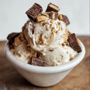 Loaded Peanut Butter Cup Ice Cream with peanut butter and chocolate swirls