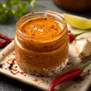 Homemade McDonald's Spicy Pepper Sauce recipe with peppers and spices