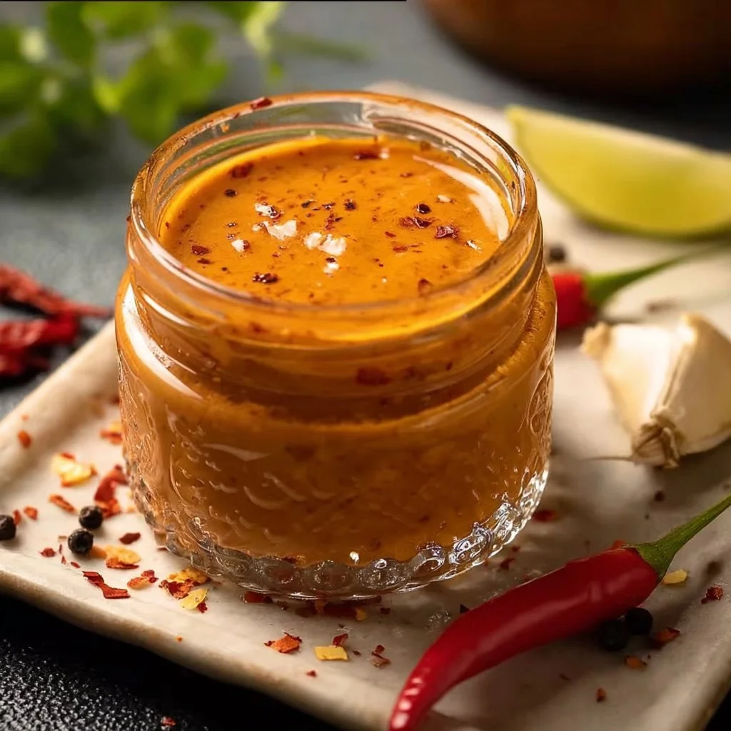 Homemade McDonald's Spicy Pepper Sauce recipe with peppers and spices