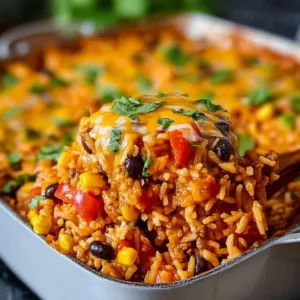 Mexican Rice Casserole Delicious Mexican Rice Casserole served in a vibrant dish