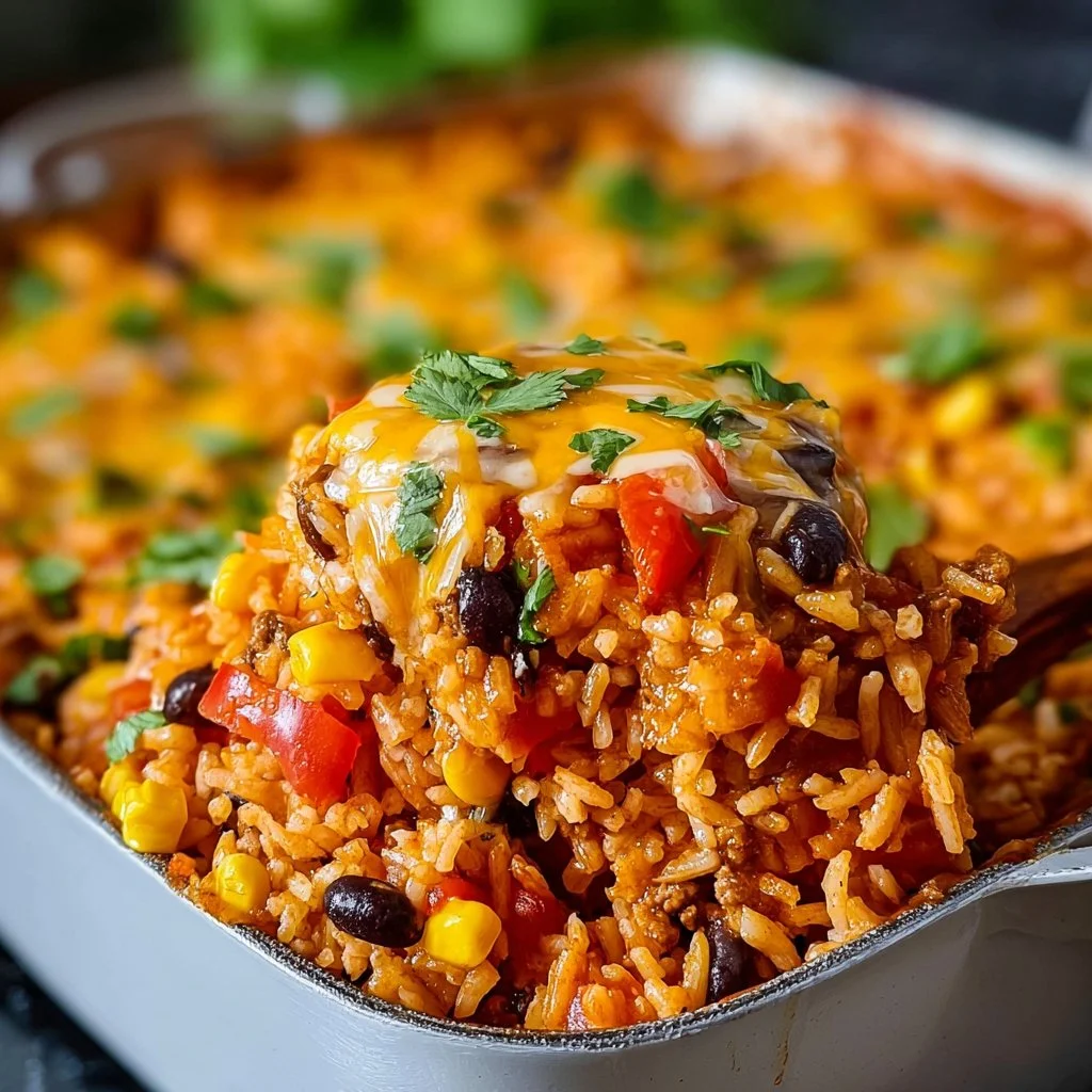Delicious Mexican Rice Casserole served in a vibrant dish