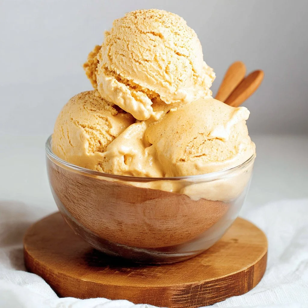 Delicious Pumpkin Cheesecake Ice Cream in a bowl with a sprinkle of cinnamon